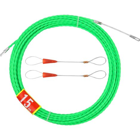 (Vert) Aiguille d'électricien 15 m, tire-câble électrique 4 mm, tire-câble avec 2 têtes de guidage flexibles, aiguille à câble, enfile-câble pour la pose de goulottes (1/5)