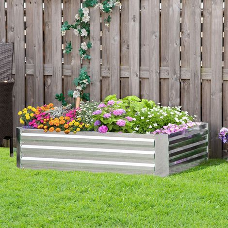 Aiuola rialzata in acciaio Outsunny, fioriera, serra fredda, aiuola da giardino, fioriera impilabile, fioriera per ortaggi 120x90x30cm per giardino e balcone, fioriera per fiori, piante e ortaggi
