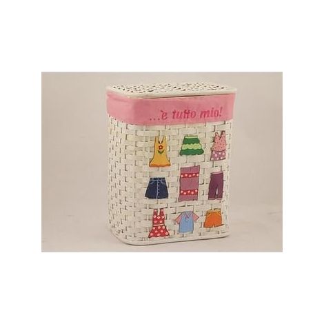 Porta rattan bianco foderato rosa