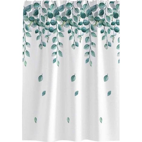 Rideau de douche, 120x200 cm, vert, motif feuilles et plantes, ourlet lesté, résistant à la moisissure, tissu polyester lavable, convient aux salles de bains et baignoires.