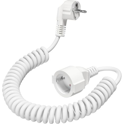 Câble de Extension Spiralé 2M, Rallonge Electrique Extensible 0,7M à 2M, IP20, Blanc, Câble Spiralé à Contact de Protection pour Maison, Bureau, Extérieur (1/5)