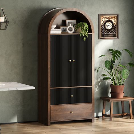 Modernluxe - Buffet de cuisine cintré 80x40x180cm, 2 portes et 2 tiroirs, étagère ouverte - noir (1/5)