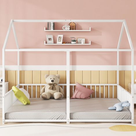 letto a castello 90x200 casa metallo bianco sicuro bimbi HAVRYA (1/5)