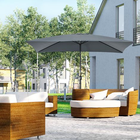 Parasol rectangulaire 2x3m pliable réglable manivelle aluminium polyester, gris foncé