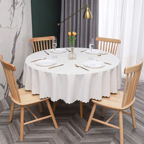 Nappe ronde fantastique, texture jacquard unique, nappe douce, gaufrage exquis pour une utilisation intérieure et extérieure (Blanc cassé, 140 cm) (1/5)