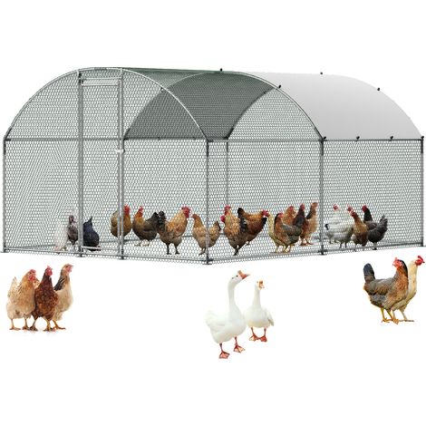VEVOR Enclos Poulailler Metal 3x4x2 m Parc Grillage a Poule Toit en Forme de Dome Grande Cage Exterieure pour Poules, Canards, Lapins, Volailles, dans Jardin, Ferme, avec Bache, Verrou de Securite