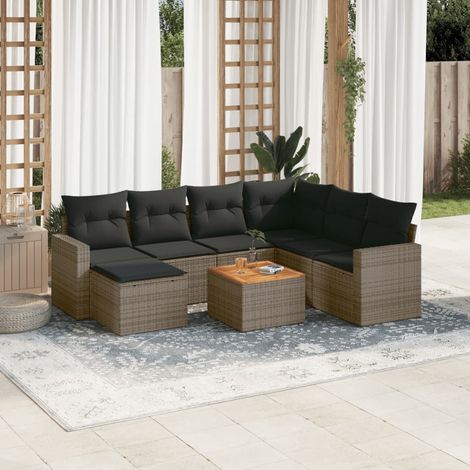 8-tlg. Garten-Sofagarnitur mit Kissen Grau Poly Rattan (1/3)