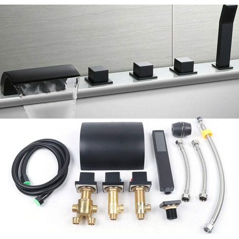 Rubinetto per vasca da bagno a 5 fori + doccetta per vasca da bagno in ottone + doccetta in ottone , rubinetto a cascata (1/5)