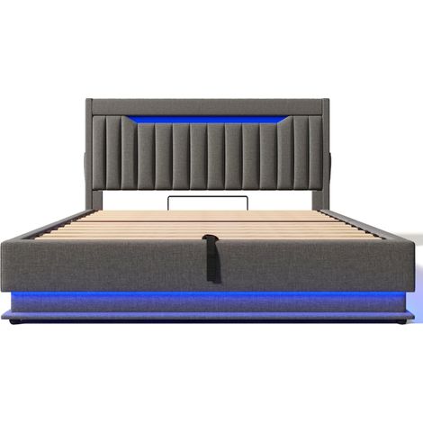Letto matrimoniale imbottito 160x200 cm con contenitore, LED, USB e USB-C, grigio (1/5)
