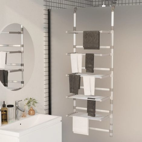 Vidaxl – Etendoir à linge suspendu 5 niveaux – Aluminium léger – Hauteur réglable 147-187 cm – Design peu encombrant avec crochets de suspension (1/5)