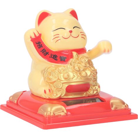 Chat porte-bonheur décoratif à énergie solaire, agitant les bras, symbole de richesse et de bienvenue, pour voiture ou bureau, type 336B, jaune. (1/5)