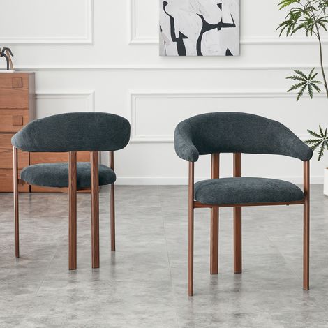 Chaise salle manger en lin noir pieds en fer OKMYHOME (1/5)