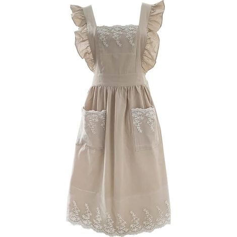 Beige Küchenschürze aus Baumwolle und Leinen mit Tasche, verstellbarer Spitze und niedlichem Design für Damen, ideal für Zuhause oder die Wohnung. (1/5)
