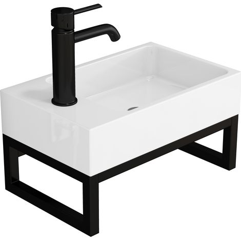 Lavabo sospeso mini 40x25x21 cm in ceramica bianco opaco salvaspazio FloraGrace (1/5)