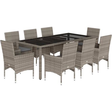 Maison Exclusive - 9-tlg. Garten-Essgruppe mit Kissen Grau Poly R