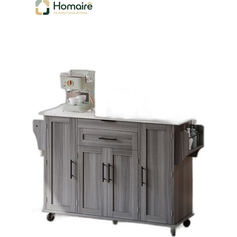 Desserte de cuisine gris avec rangement et couchage coulissant en mdf 136 x 70 x 92 cm HOMAIRE (1/5)