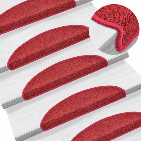 Lot de 15 Tapis d'escalier - Tapis de marche pour Enfants, Aînés et Animaux Rouge bordeaux 56 x 17 x 3 cm BV677979 - BonneVie (1/5)