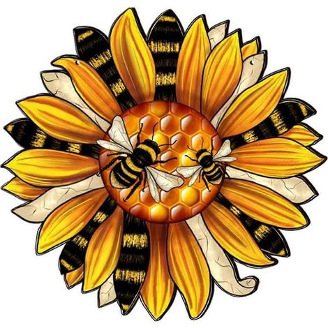 Holzschild mit Bienen-Sonnenblumen-Motiv zur Dekoration der Veranda