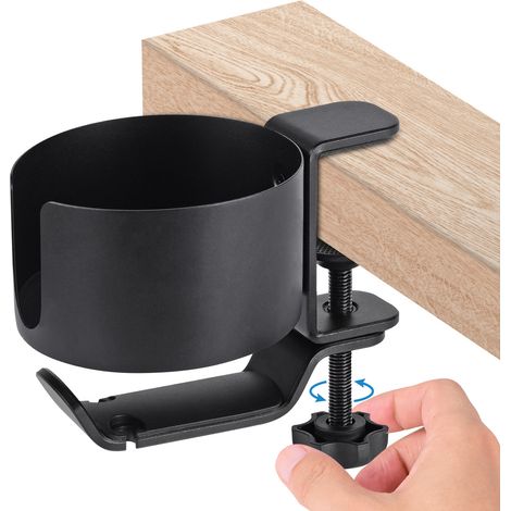 Support de casque audio sous bureau, rotation à 360°, rangement pour gobelet, noir (1/5)