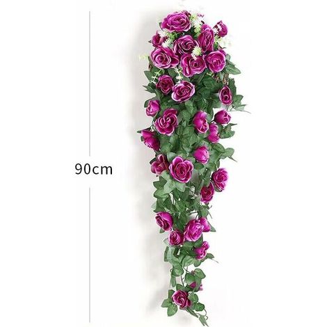 Plantes suspendues artificielles - Faux Soie Rose Fleurs Suspendus Guirlande Rotin Ivy Vigne pour la Décoration De Noce Jardin Mur (mauve, 2 pièces) (1/5)