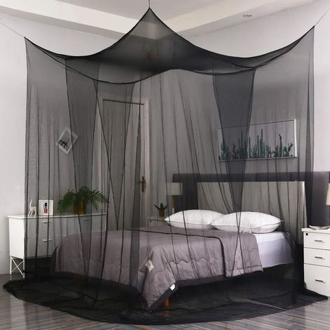 Moustiquaire pour lit double ou simple, 210 x 190 x 240 cm, rectangulaire universelle, à mailles fines, avec 4 crochets de suspension, noire (1/5)