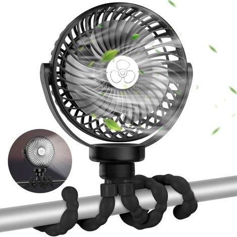Ventilateur de bureau portable USB, rotation à 360 °, 3 niveaux de vitesse, mini ventilateur silencieux rechargeable 2600 mAh pour poussette, bureau, camping (1/5)