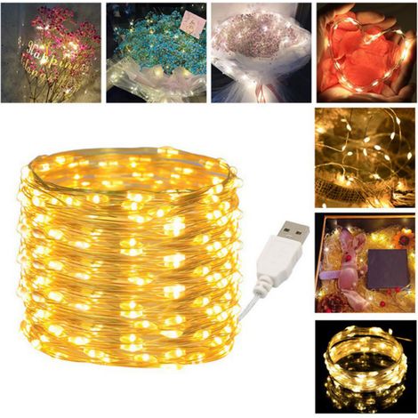 Guirlande Lumineuse En Cuivre - 5 V USB - Blanc Chaud - 1 m 10 Led / 2 m 20 Led / 3 m 30 Led / 5 m 50 Led / 10 m 100 Led (1/5)