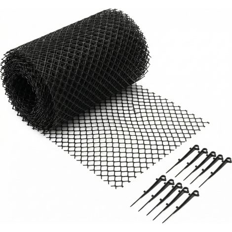 Filet de protection de gouttière en plastique - 6 m x 15 cm - Grille de protection pour tuyau de descente - Avec clips de fixation - Empêche le blocage des gouttières - Coupé à la taille désirée (1/5)