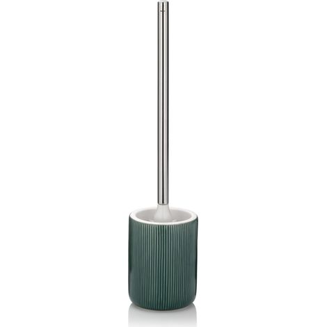 Brosse à WC avec réservoir 44,5 cm, Brosse à WC avec tête de Brosse Interchangeable, Ensemble Brosse WC, céramique, Manche INOX, Vert (1/5)