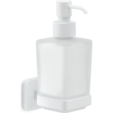 Gedy Tonga Wandseifenspender, Mattweiß, Edelstahl und Satiniertes Glas, 220 ml