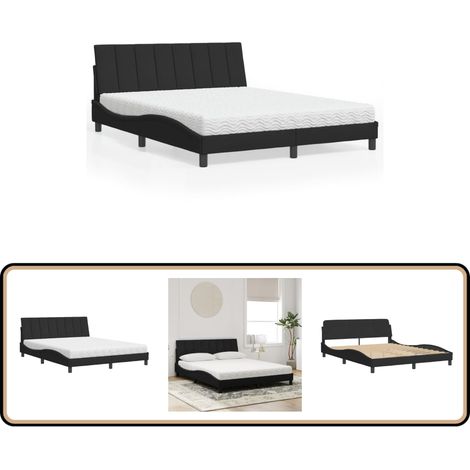 Lit avec matelas noir 160x200 cm velours - Lit Double - Lit Plateforme - Lit Design - Lit Velours - Literie