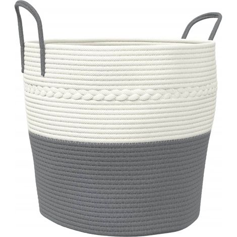 Panier de rangement gris et blanc Ø43x38 cm coton CFW441100 (1/5)