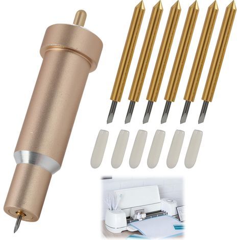 Lame De Découpe Fine avec Boîtier Compatible avec Cricut Maker/Maker 3/Explore Air/Explore Air 2/Explore One/Explore 3, Set 6 Lames avec Boîtier Doré (1/5)