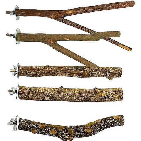 Perchoir pour perroquet, support en bois naturel avec barre de broyage, facile à installer, 5 pièces (1/4)