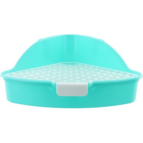 Triangle Litter Tray for Rabbit and Small Animals - Removable Corner Toilet with Grid for Guinea Pig Hamster (Blue) (1/5)