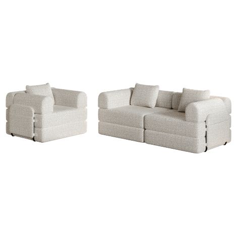 Canapé-lit 2-en-1 en chenille avec rangements dans les accoudoirs, trois cadres métalliques et multiples options de configuration. (1/5)