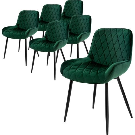 ML-Design Set di 6 Sedie per Sala da Pranzo Verde Scuro con Schienale Sedia Imbottita per Cucina con Rivestimento in Velluto Gambe in Metallo Sedia Salotto Soggiorno Materiale Traspirante e Morbido