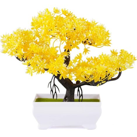Plantes artificielles d'intérieur - Plantes artificielles - Bonsaï décoratif pour la maison et le bureau - Mini bonsaï vert - 19 x 26 cm - Plastique - Jaune (1/5)