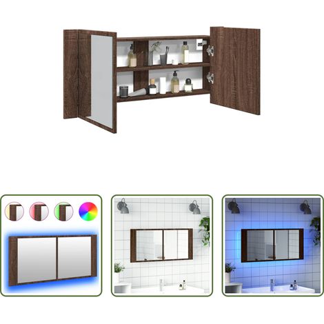 Miroir LED - Armoire à miroir à LED de bain chêne marron 100x12x45 cm (1/5)