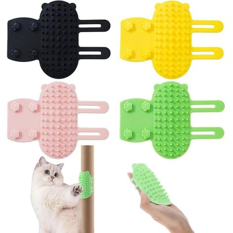 4 Pcs Auto Toiletteur pour Chat, Brosse D'angle et de Massage en Silicone, Autonettoyante et de Toilettage