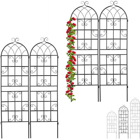 Set de 4 Soportes Plantas Metálicos, con Estacas, Enrejado para Trepadoras, 180 x 50 cm, Jardín, Negro