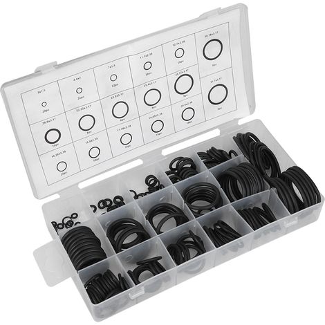 222-teiliges Sortiment an O-Ring-Dichtungssätzen aus Gummi, O-Ring-Unterlegscheiben-Sets für die Automobilindustrie, den Maschinenbau und andere Anwendungen (1/5)