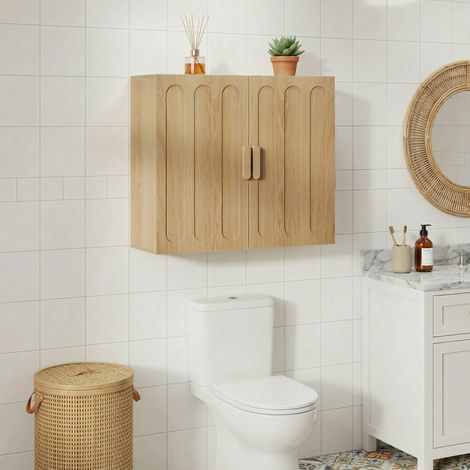 Armoire murale rangement salle de bain couleur chêne étagères ajustables meuble multifonction cuisine salon buanderie 60x20x52cm