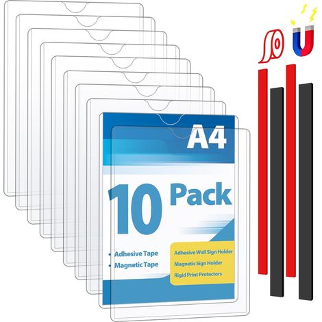 10 Pcs A4 Self Adhesive Magnetic Frame Information Frame with Adhesive and Magnetic Strip, Frame Information, Waterproof Display, Covers for Sign, Photos, Documents (1/5)