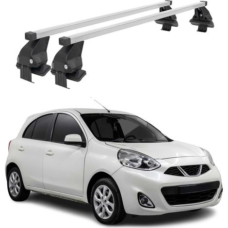 OMAC Dachträger Querträger Stahl für Nissan Micra V 2017-2023 – Abschließbar – City-Crash-getestet – DIN 75302:2019 – ISO/PAS 11154:2006 – Max. 50 kg Silber (1/5)