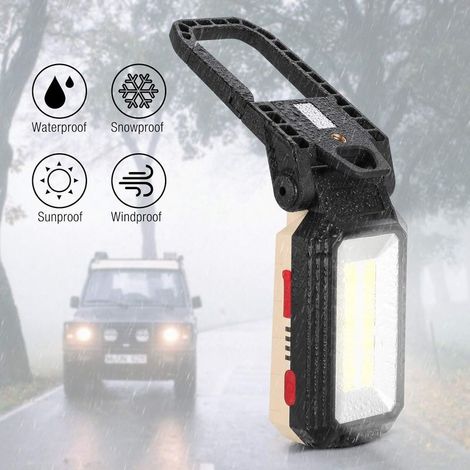Projecteur de chantier LED rechargeable avec base magnétique et crochet de suspension,4 modes de luminosité,lampe d'inspection réglable à 180 ° pour réparation de camping et de secours (1/4)