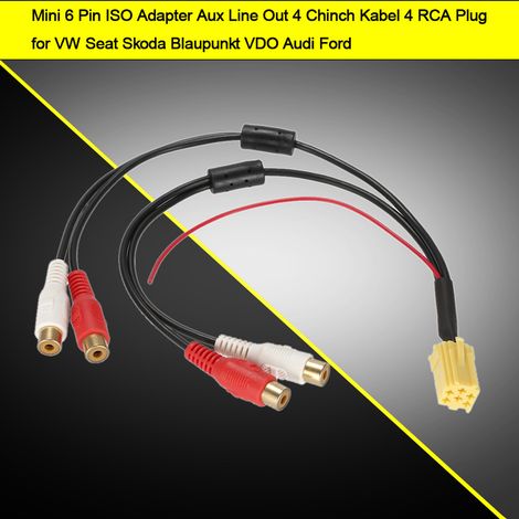 Adaptateur Mini ISO 6 Broches vers 4 RCA Cinch, câble Aux Ligne de Sortie pour Sièges, fiche mâle, compatible autoradio, kit stéréo voiture (1/5)