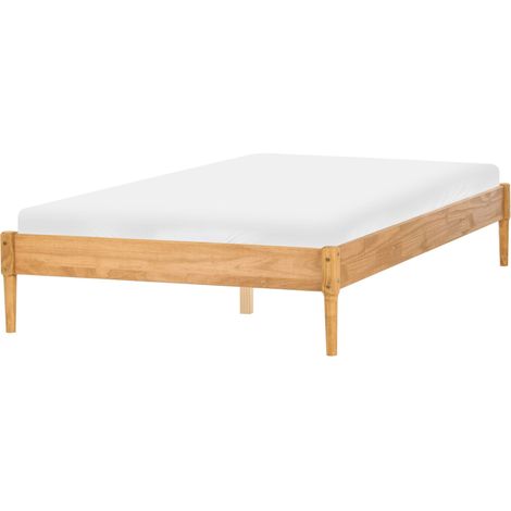 Bed Light Brown Pine Wood Frame with Slatted Bed Base without Headboard EU Double Size 4ft6 Natural Scandi Style VEYRAC (1/5)