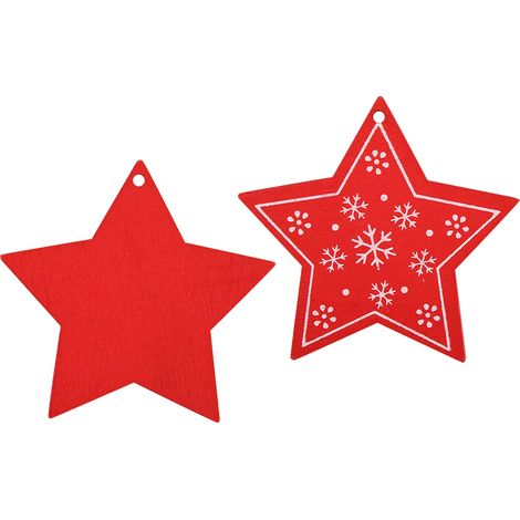 50 Stück Holzanhänger, dekorative Ornamente, Heim-DIY-Accessoires, bemalte Kunstgegenstände (fünfzackiger Stern, rot) (1/5)