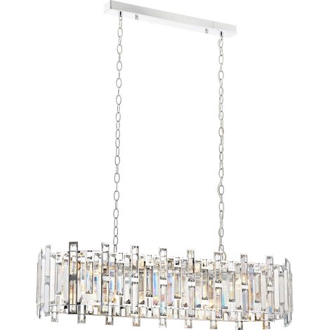 Lustre chromé, hauteur 105 cm, largeur 90 cm, profondeur 30 cm, corps en métal avec capuchon en cristal, 13 ampoules E14 max 40 W, design glamour moderne pour hôtels et maisons